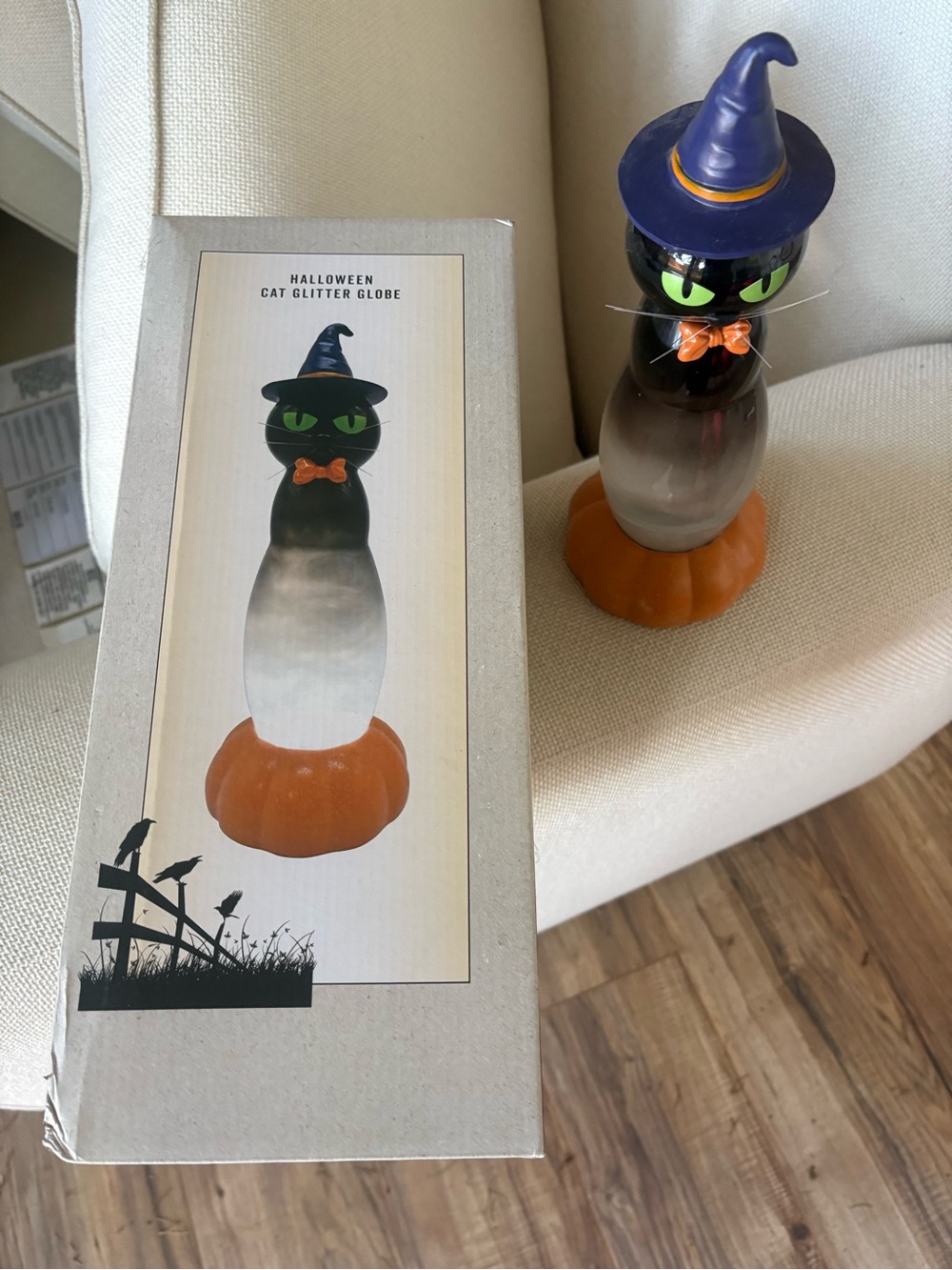 Cracker Barrel Black Cat Halloween Lantern with Orange Base and Purple Hat